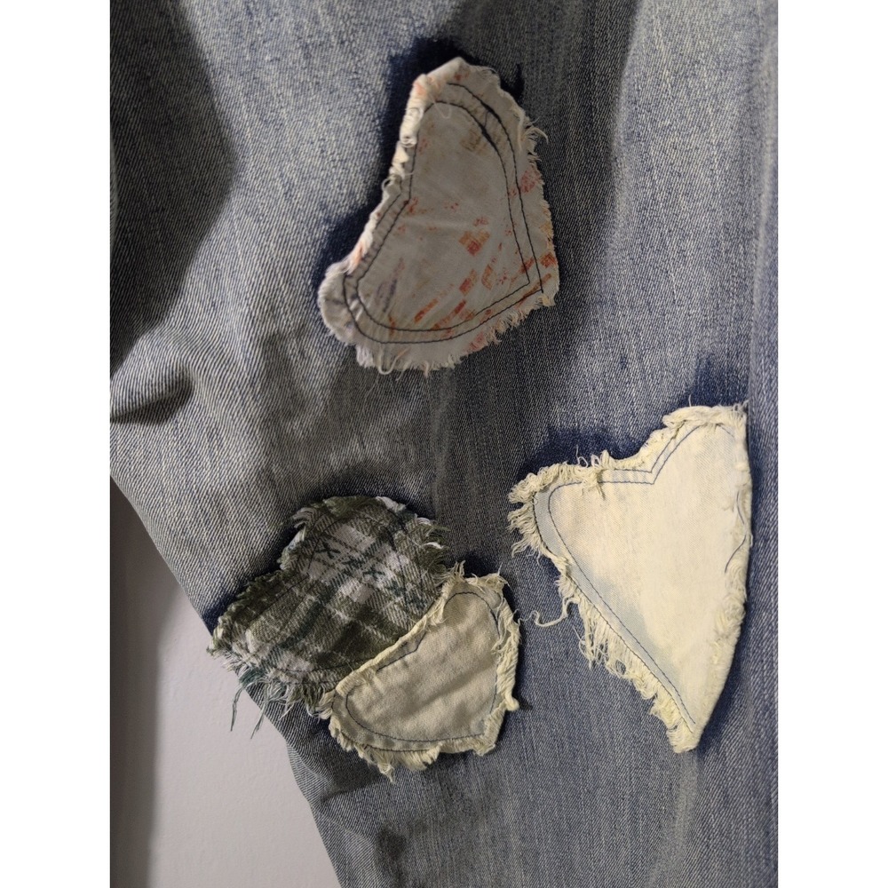 Blue Velvet Baggy Distressed Patchwork Boho Hippie Festival Jeans Large - Picture 13 of 16